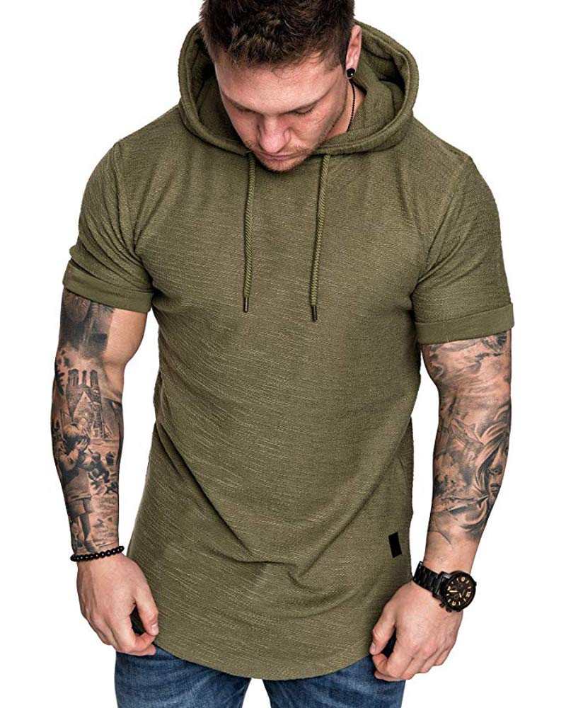 Lexiart Mens Fashion Hoodies Sport Pullover Solid Color Shirt Workout Lightweight Tops Green - Image 3